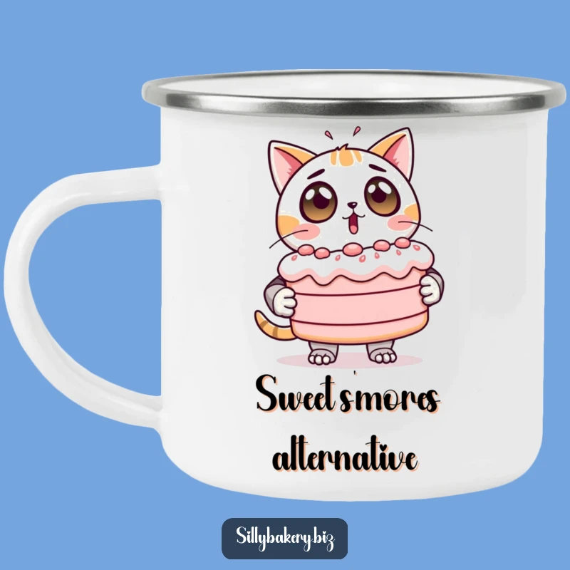 Funny Cat Bot Camping Mug: Surprise Cake Adventures
