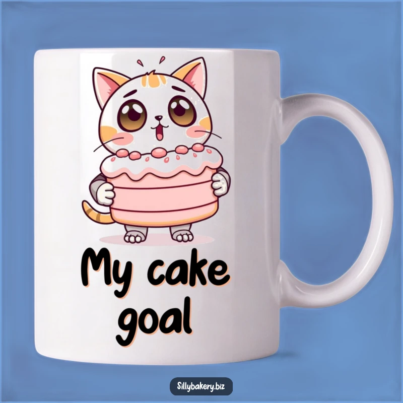 Funny Cat Bot Mug: Surprised by Giant Cake Gift