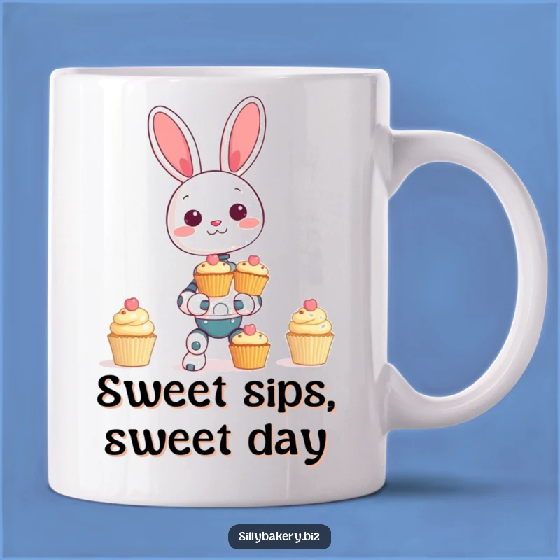 Funny Bunny Bot Cupcake Tower Mug - A Hilarious Gift for Sweet Treat Lovers and Tech Fans