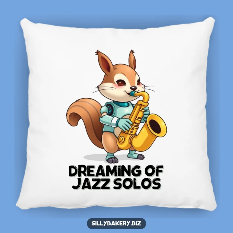 Comfy Funny Squirrel Bot Sax Pillow - Snuggle Up with Jazzy Bot Humor