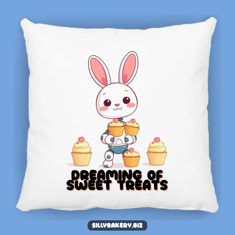 Comfy Funny Bunny Bot Cupcake Pillow - Huggable Humor for Your Home