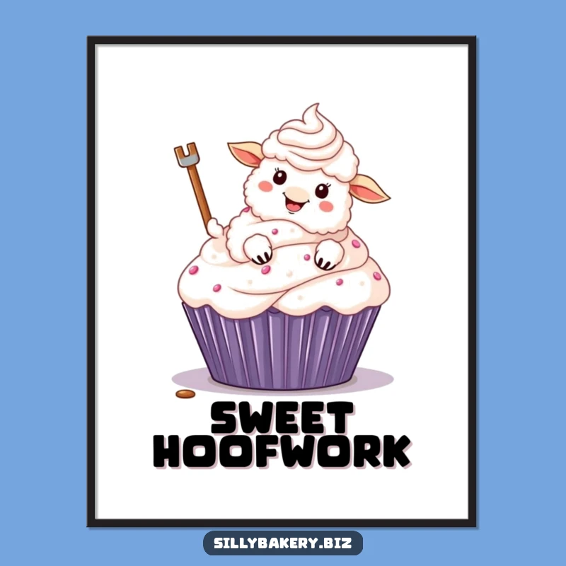 Funny Sheep Cupcake Digital Art: Hilarious Cartoon Sheep Baking Print Gift