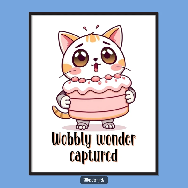Funny Cat Bot Digital Art: Surprised by Giant Wobbly Cake
