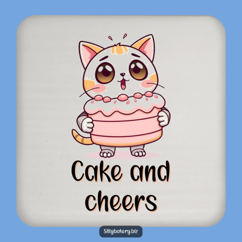 Funny Cat Bot Coaster: Protect Surfaces with Cake Humor