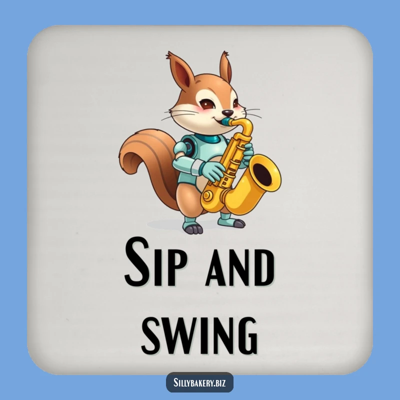 Funny Squirrel Bot Sax Coaster - Protect Surfaces with Musical Mischief