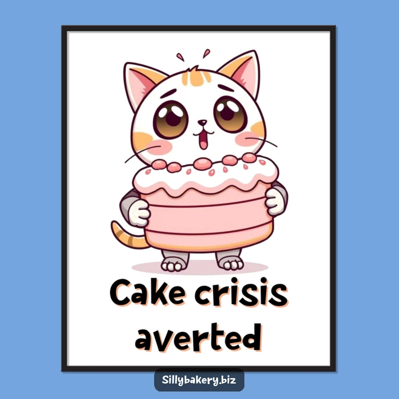 Funny Cat Bot Poster: Surprised by Giant Wobbly Cake Art