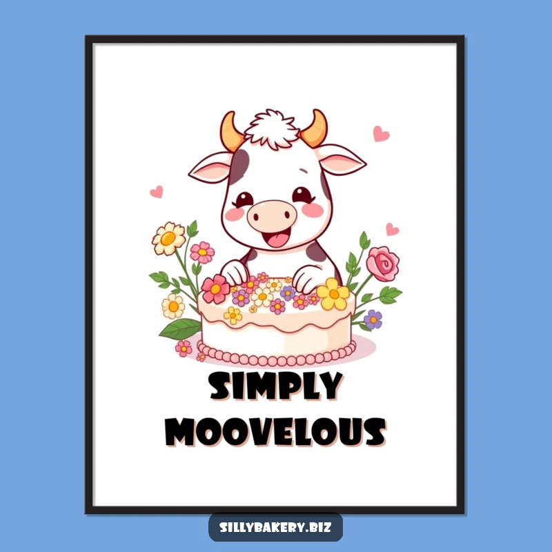 Funny Cow Decor Poster: Hilarious Cartoon Cow Cake Art Gift