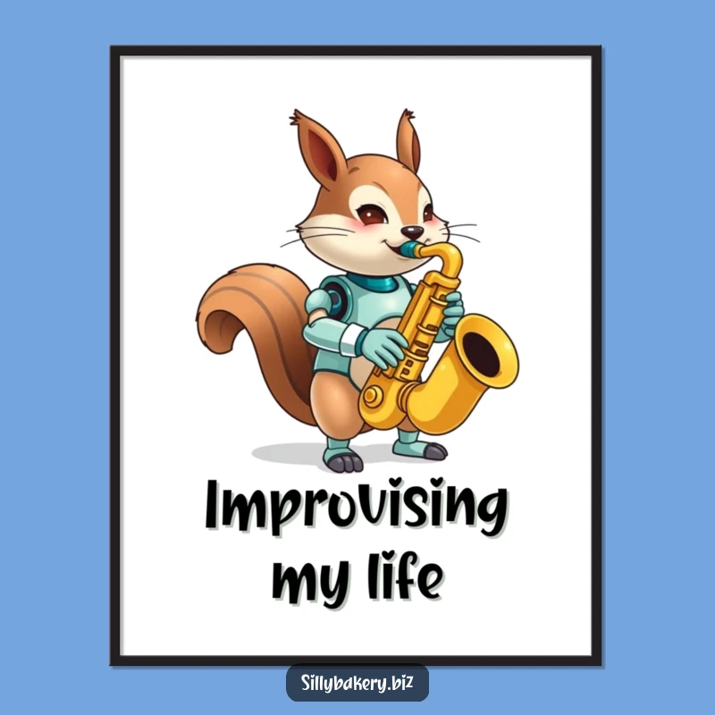 Funny Squirrel Bot Sax Poster - Decorate Your Space with Musical Mischief