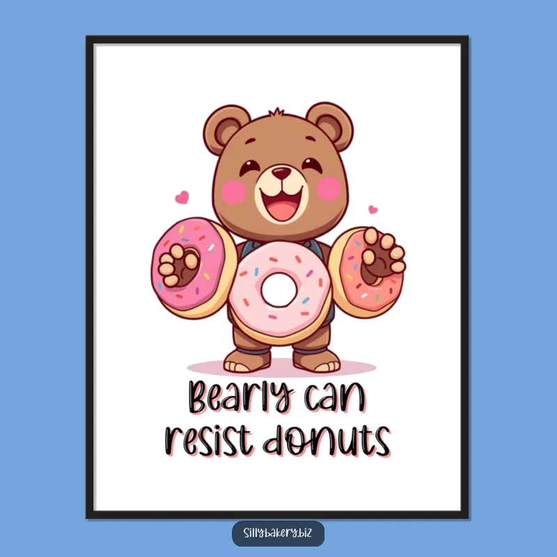 Free Printable Bear Bot Wall Art: Donut Juggling Funny Downloadable Decor
