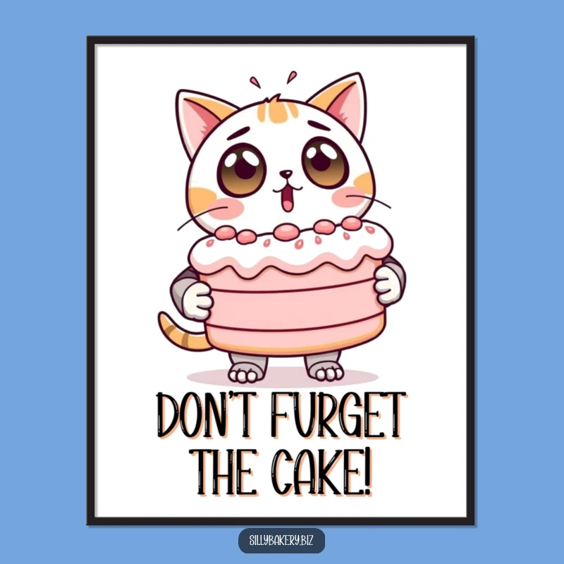Free Printable Cat Bot Wall Art: Wobbly Cake Surprise Funny Downloadable Decor