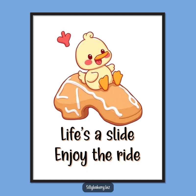 Funny Free Printable Wall Art: Duck Sliding Cookie, Whimsical Decor Download