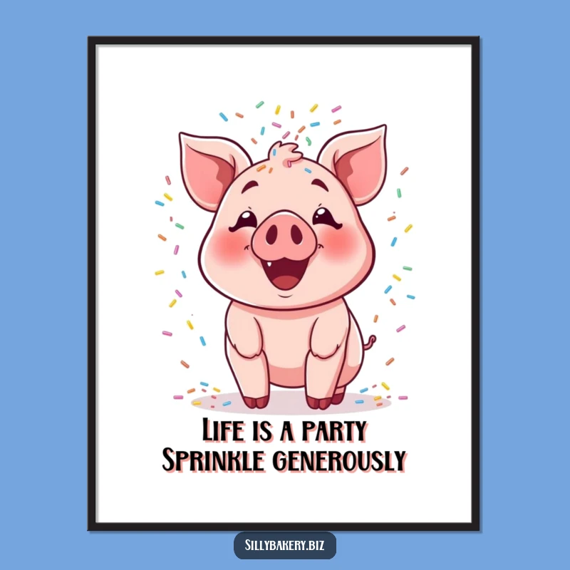Funny Free Printable Wall Art: Pig Showering Sprinkles, Playful Decor Download