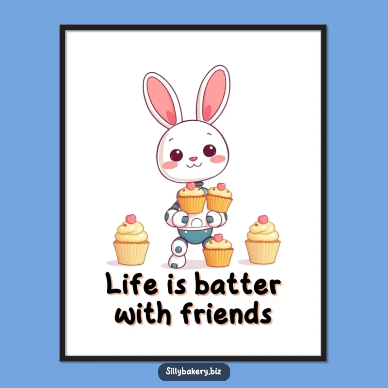 Free Printable Bunny Bot Wall Art: Giggling Cupcake Robot Downloadable for Whimsical Decor