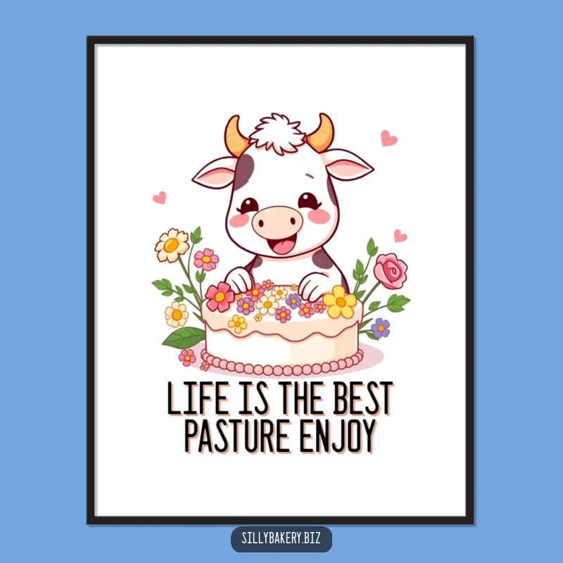 Funny Free Printable Wall Art: Cow Decorating Cake, Whimsical Decor Download