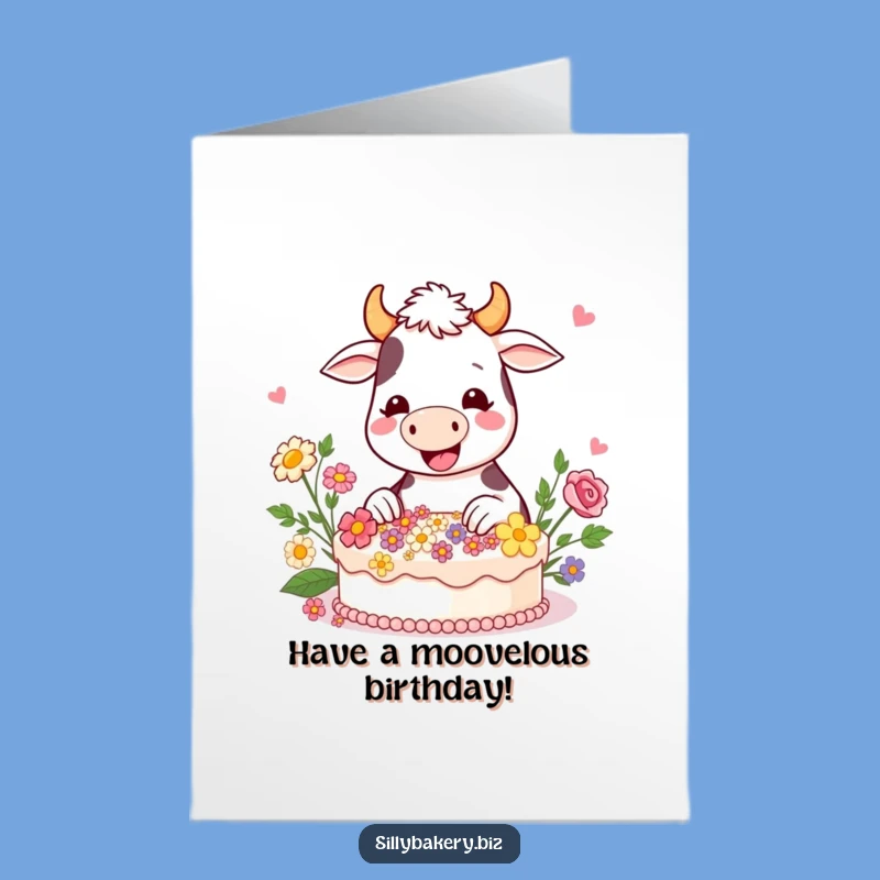 Free Printable Birthday Card: Cow's Cake Decorating Fun, Cheerful Download