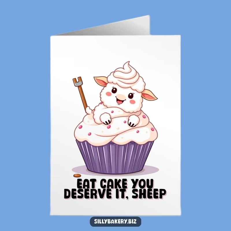 Free Printable Birthday Card: Funny Sheep Frosting Cupcake, Hilarious Downloadable Gift