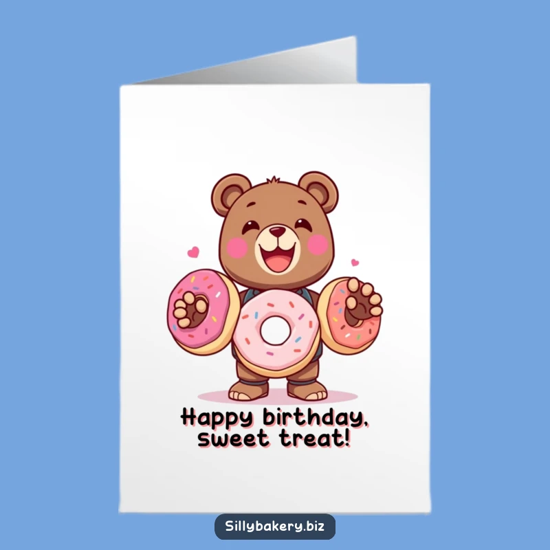 Free Printable Bear Bot Birthday Card: Donut Juggling Birthday Downloadable Greeting