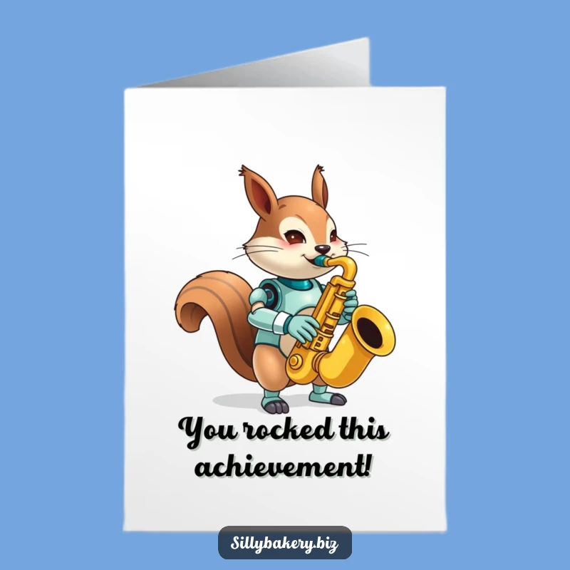 Free Printable Squirrel Bot Congrats Card: Saxophone Robot Downloadable for Jazzy Achievements