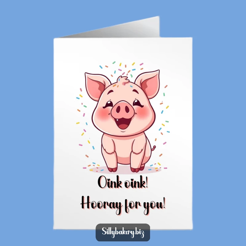 Free Printable Congrats Card: Pig Celebrating with Sprinkles, Fun Download