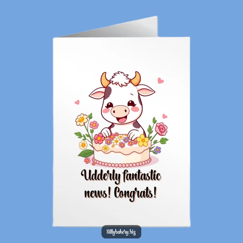 Free Printable Congrats Card: Cow's Floral Celebration, Joyful Download
