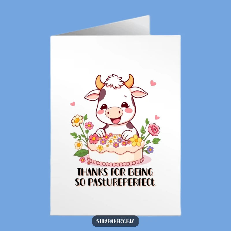 Free Printable Thank You Card: Cow's Flowery Gratitude, Sweet Download