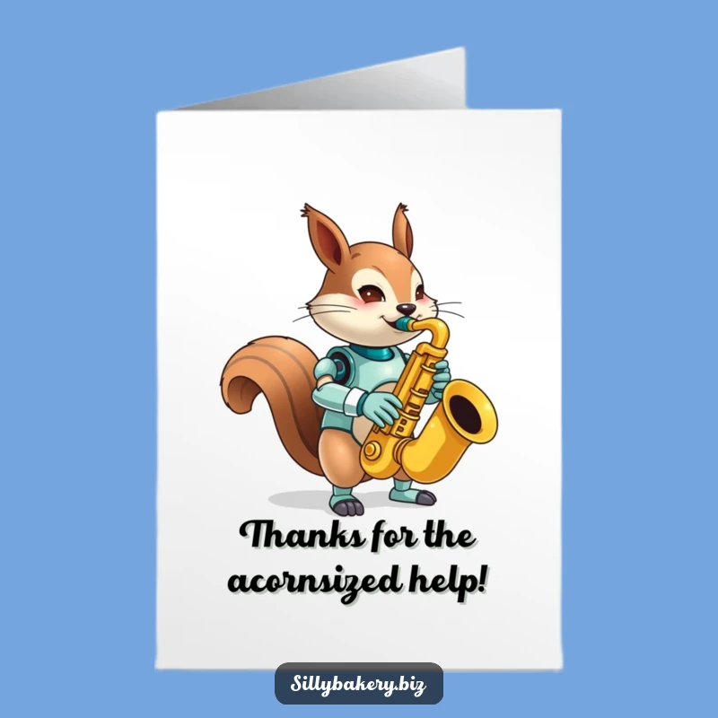 Free Printable Squirrel Bot Thank You Card: Saxophone Robot Downloadable for Musical Gratitude