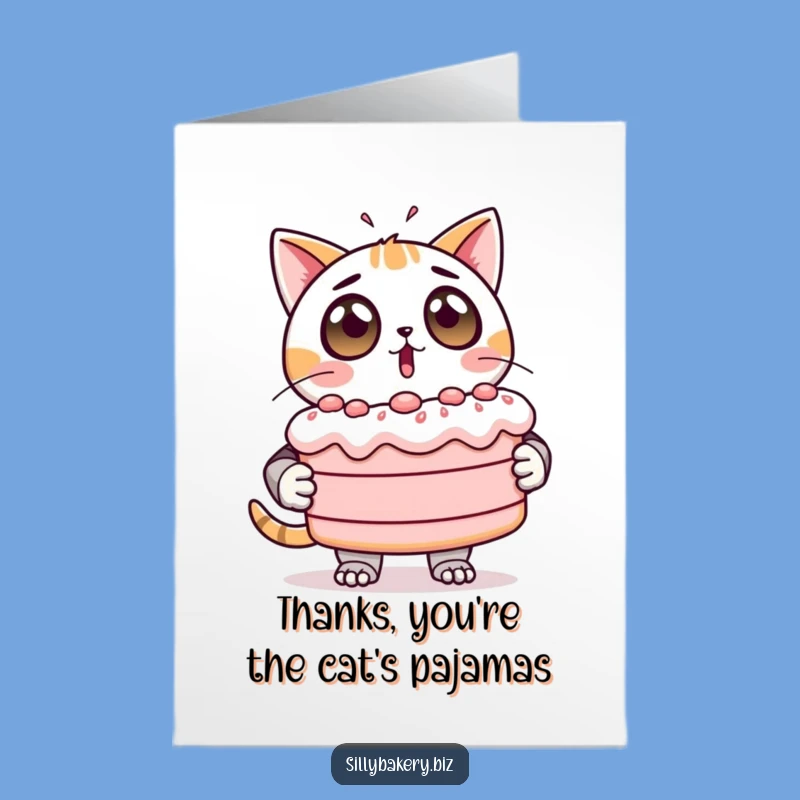 Free Printable Cat Bot Thank You Card: Wobbly Cake Gratitude Downloadable Greeting