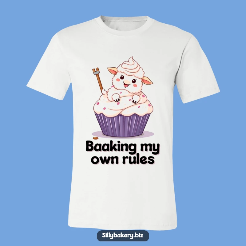 Funny Sheep Cupcake T-Shirt: Hilarious Cartoon Sheep Baking Tee for Laughs
