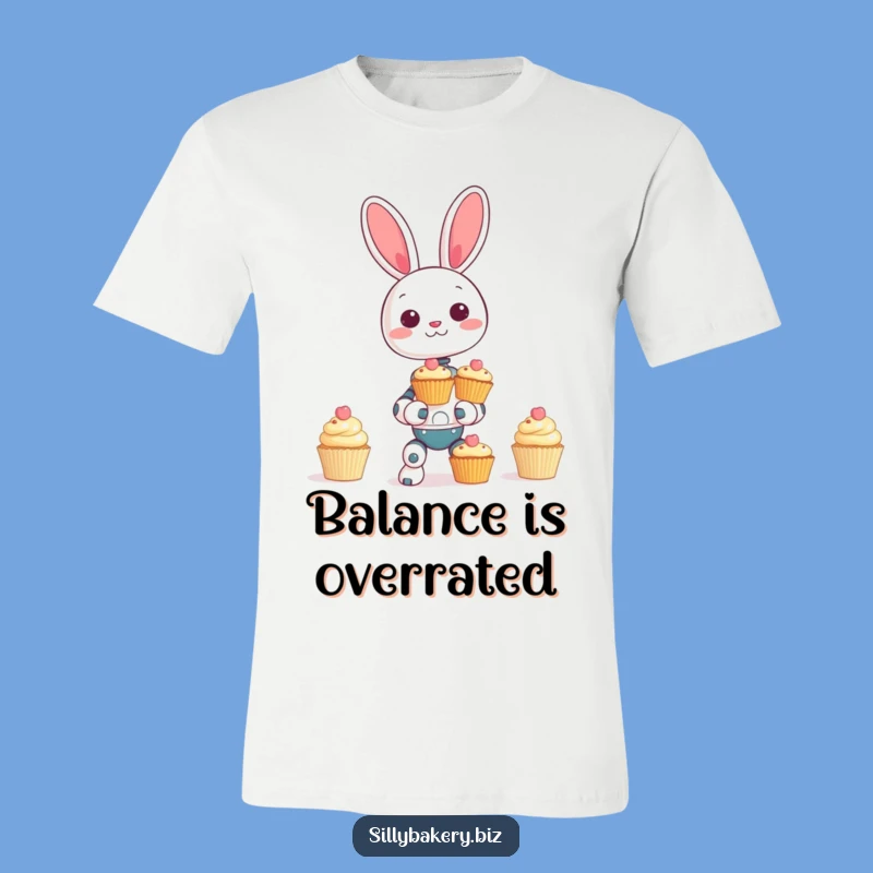 Funny Bunny Bot Cupcake Balance T-Shirt - Show Off Your Sweet, Hilarious Style