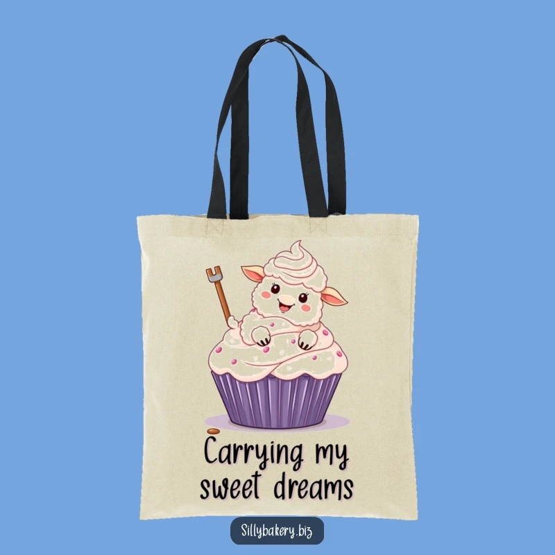 Funny Sheep Cupcake Tote Bag: Hilarious Cartoon Sheep Baking Accessory Gift
