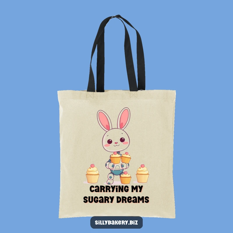 Funny Bunny Bot Cupcake Tote Bag - Carry Your Treats and Laughs in Style